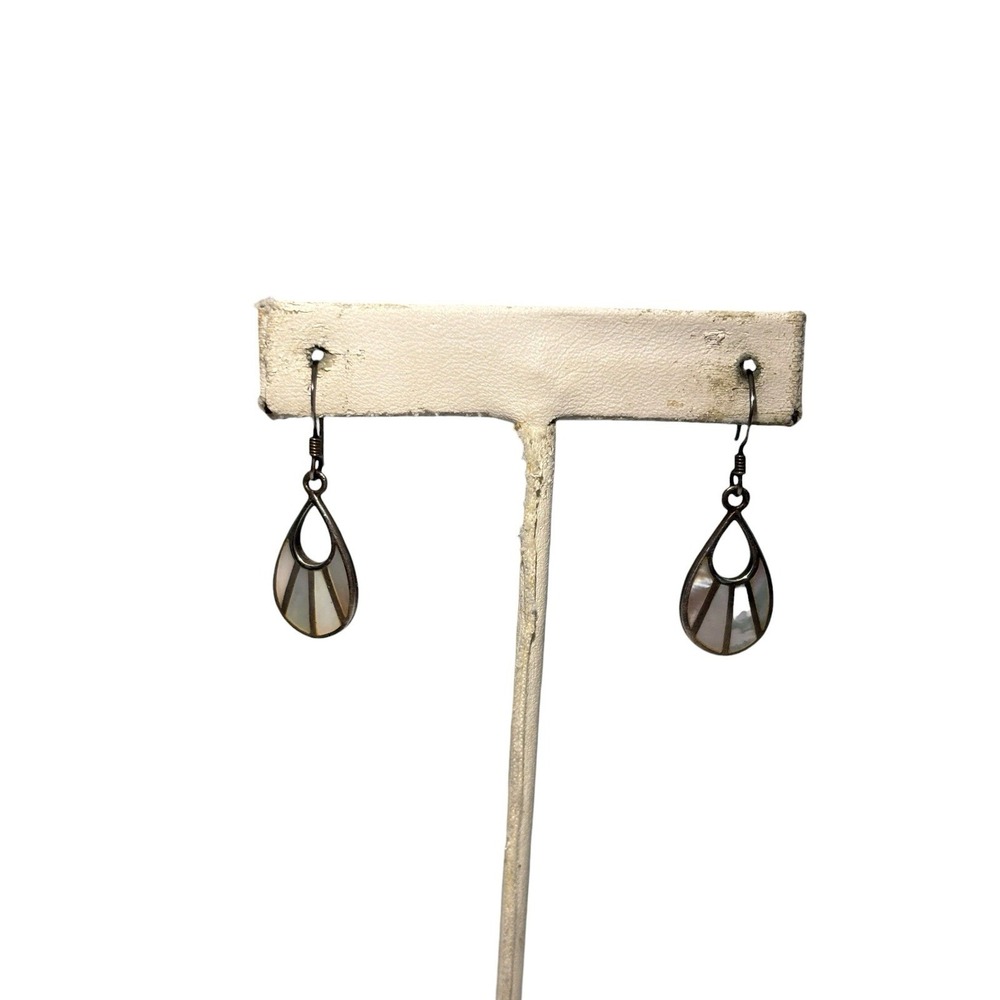 Vintage Sterling Silver 925 White Abalone Teardrop Pierced Dangle Earrings